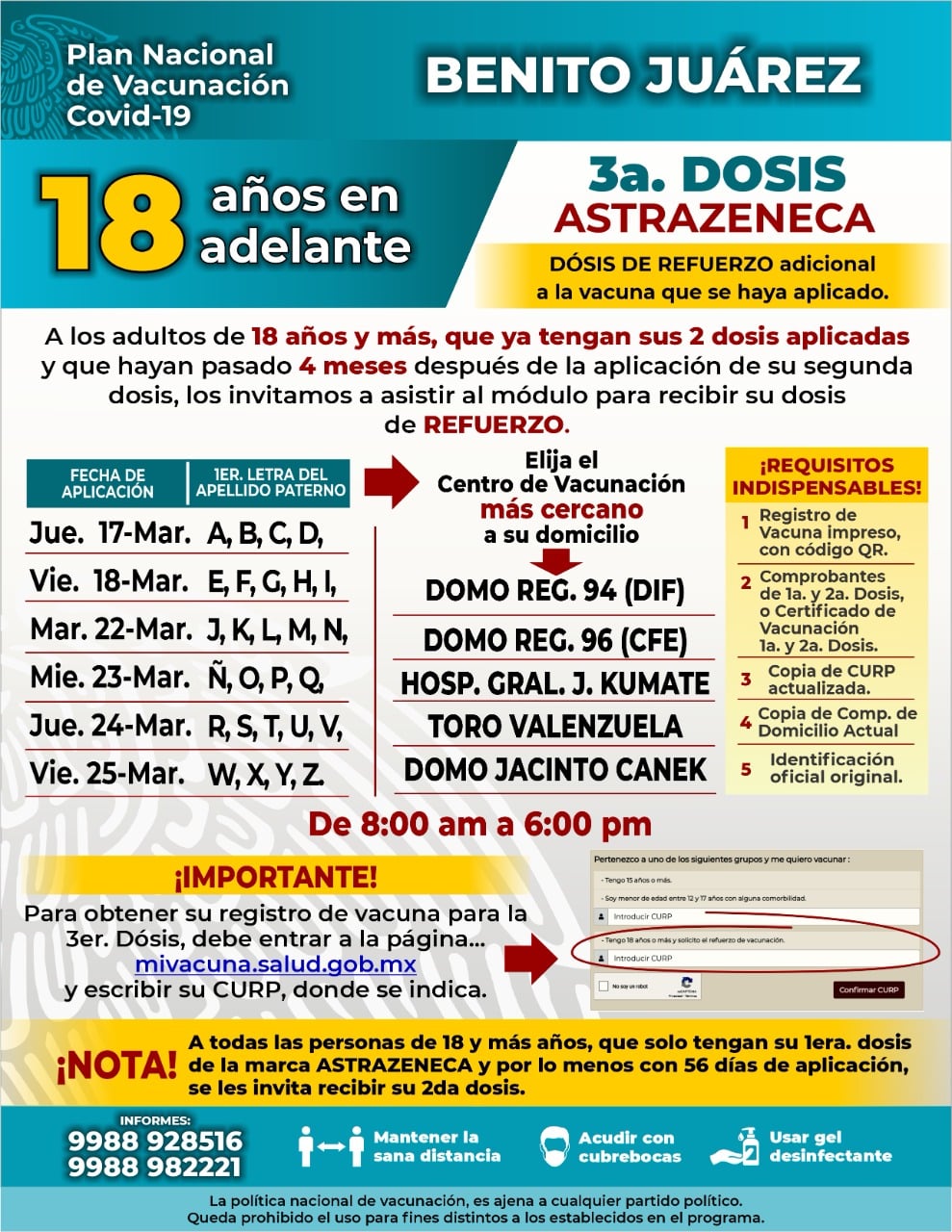 ¿Tienes 18 a 39 años? Ya podrás recibir la tercera dosis de Covid-19 en estos municipios de Quintana Roo