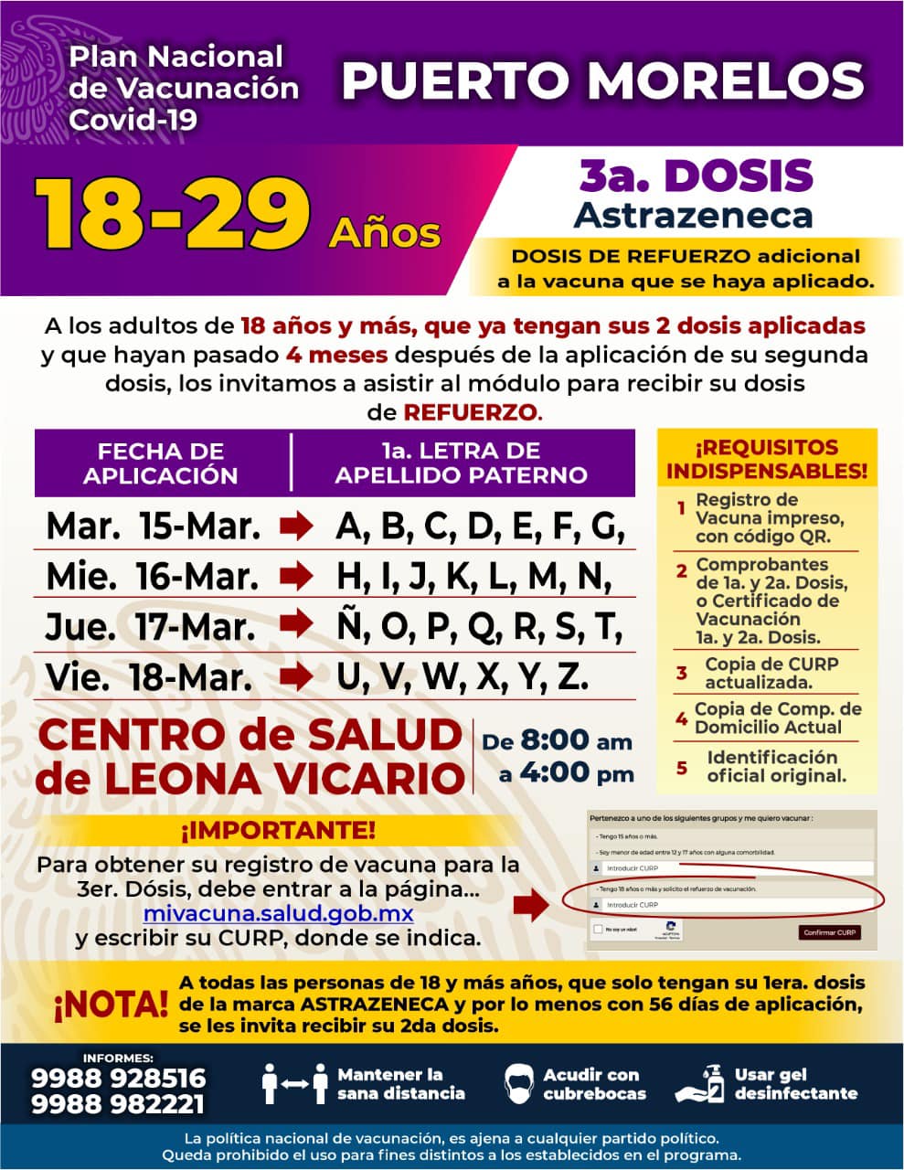 ¿Tienes 18 a 39 años? Ya podrás recibir la tercera dosis de Covid-19 en estos municipios de Quintana Roo